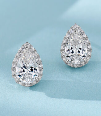 front view close-up of Sterling Silver Pear-Shaped Stud Earrings