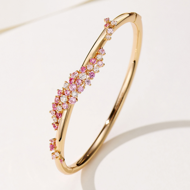 Floral Pink Diamond Bracelet | Silver Bracelet