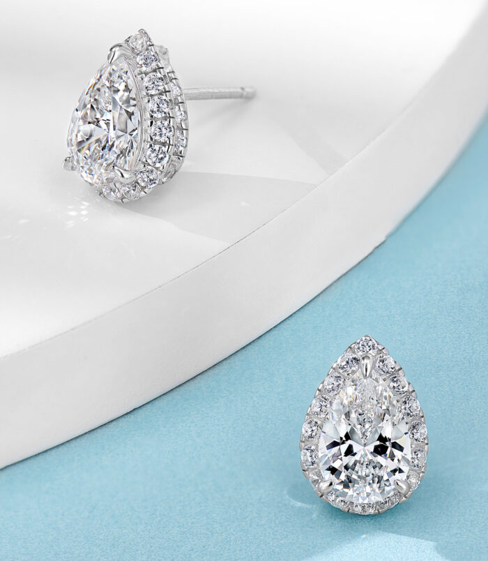 side view close-up of Sterling Silver Pear-Shaped Stud Earrings