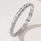 side view of rhodium plated vintage twisted brushed silver bracelet