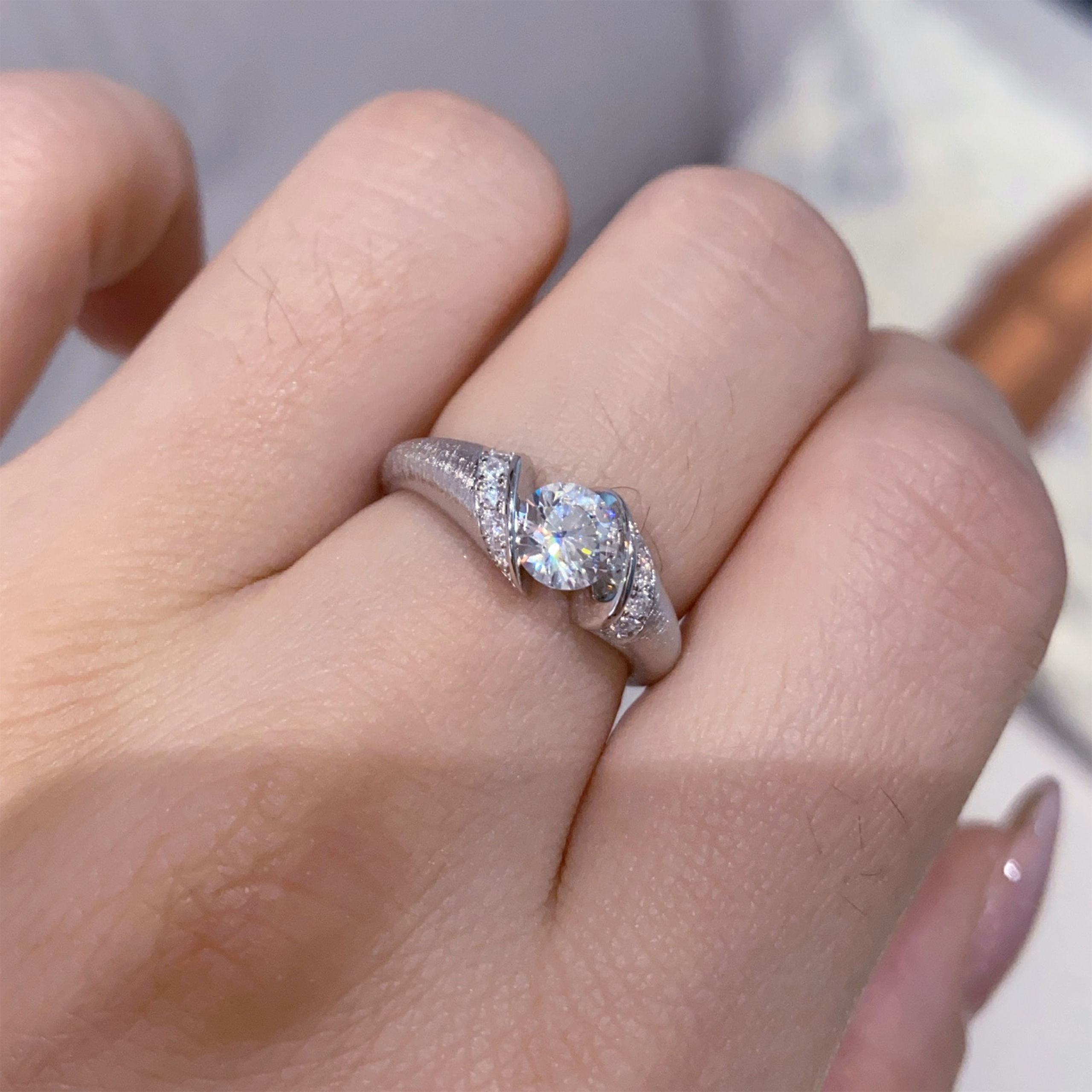 Floating Brushed Diamond Ring| Silver Ring - 图片 4