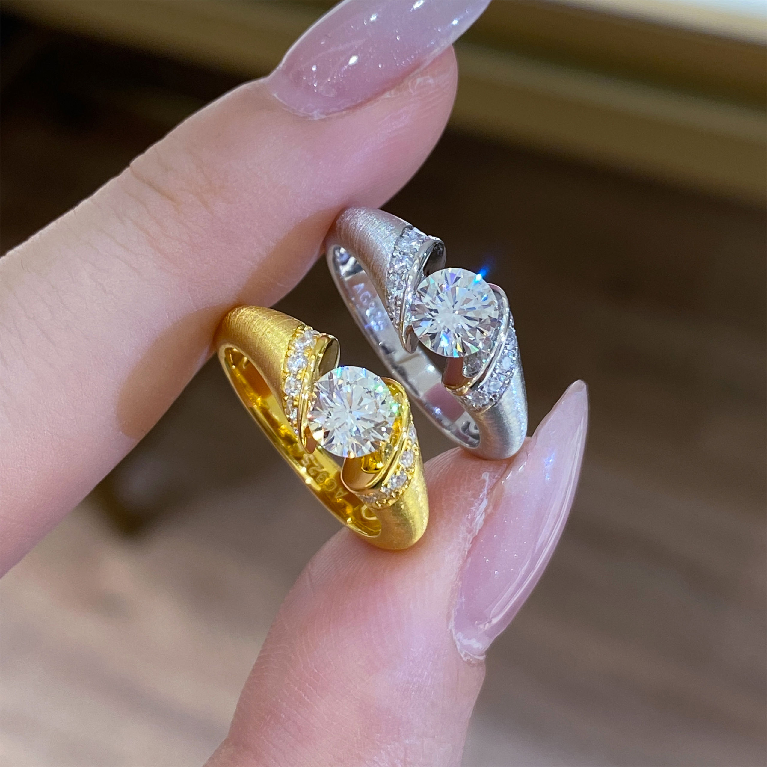 Floating Brushed Diamond Ring| Silver Ring - 图片 3