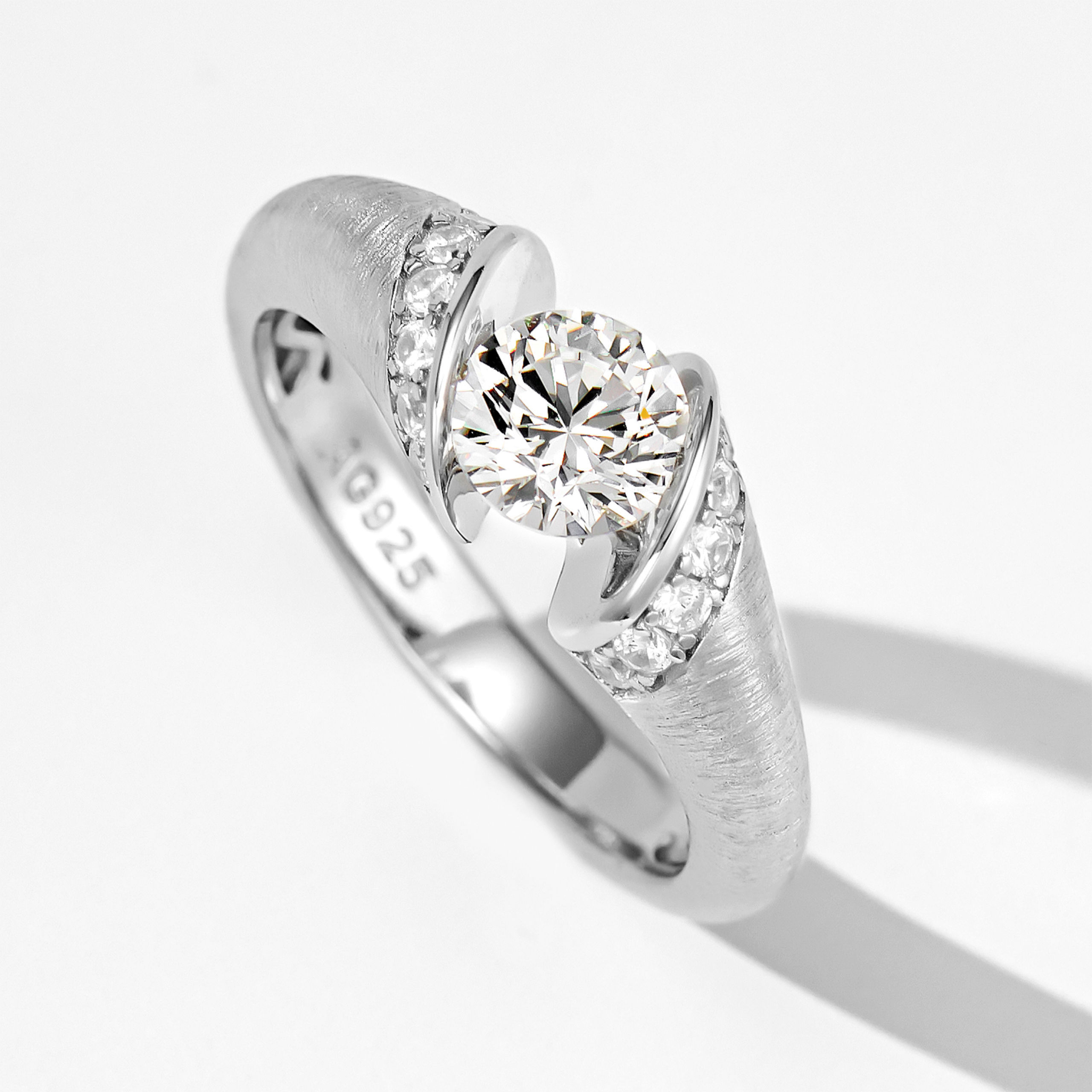 Floating Brushed Diamond Ring| Silver Ring - 图片 2