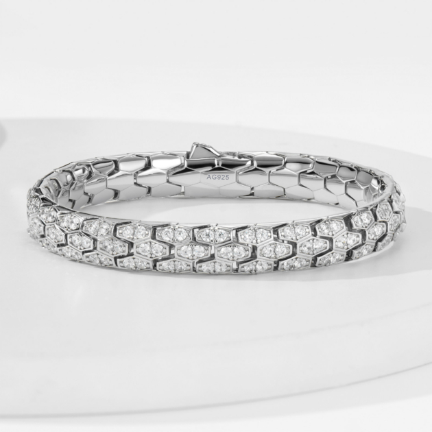 Diamond Snake Bone Bracelet | Silver Bracelet
