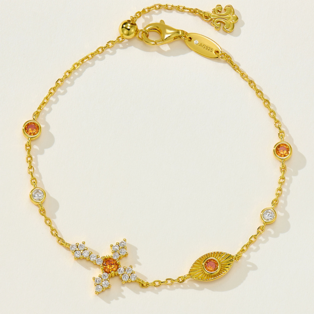 Orange Cross Bracelet | Silver Bracelet