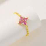 side view close-up of Pink Gemstone Sterling Silver ring with Zircon Accents
