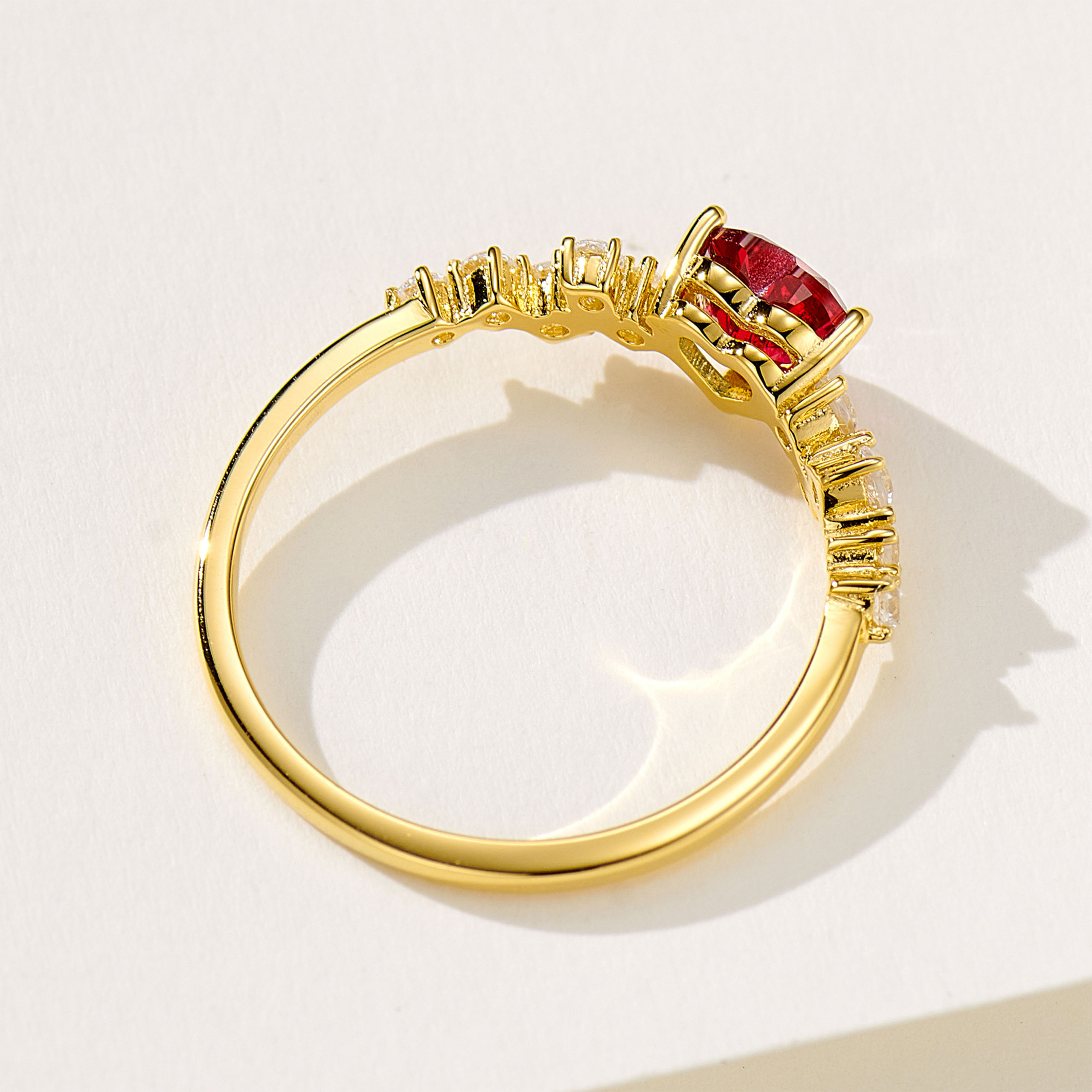 Sparkling Heart-Shaped Ruby Ring|Silver Ring - 图片 4