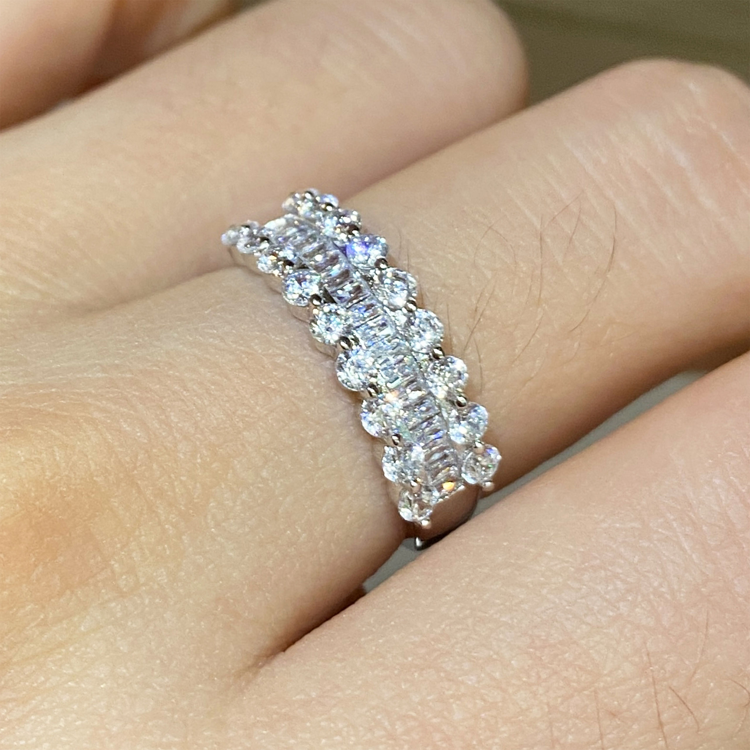 T-shaped Half-circle Diamond Ring | Silver Ring - 图片 7