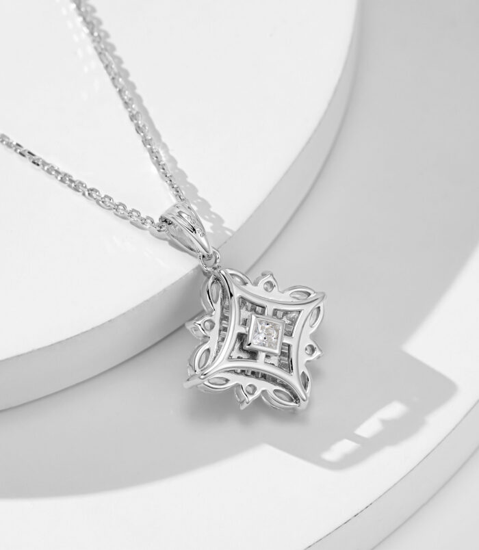 back view close-up of Dazzling Sterling Silver Snowflake Pendant Necklace