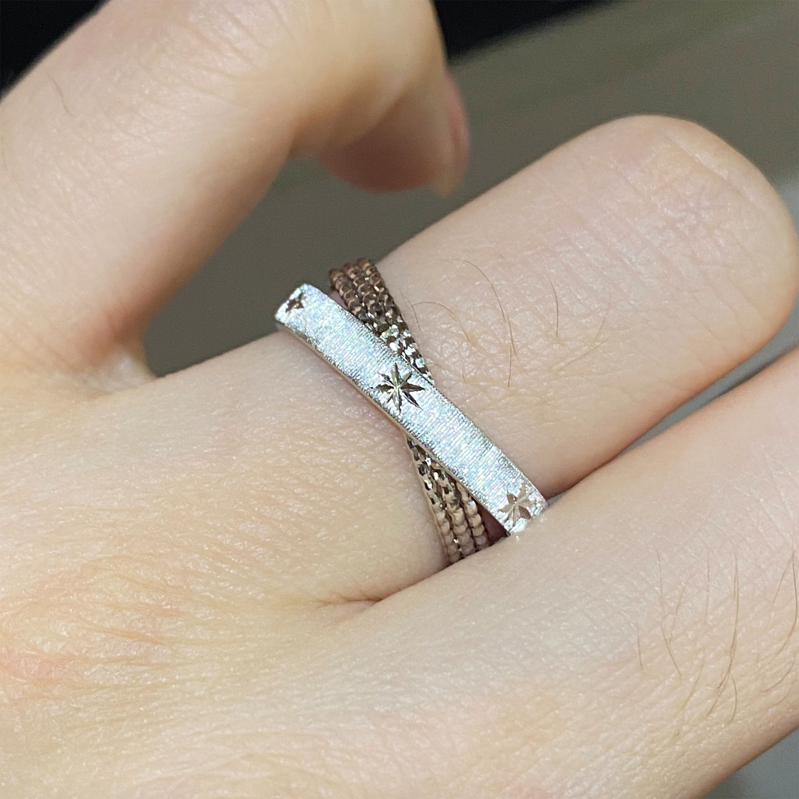 Floating Light Gold Brushed Layered Ring | Silver Ring - 图片 9