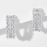 front side of Sterling Silver Cubic Zirconia Huggie Hoop Earrings