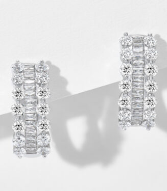 front side of Sterling Silver Cubic Zirconia Huggie Hoop Earrings