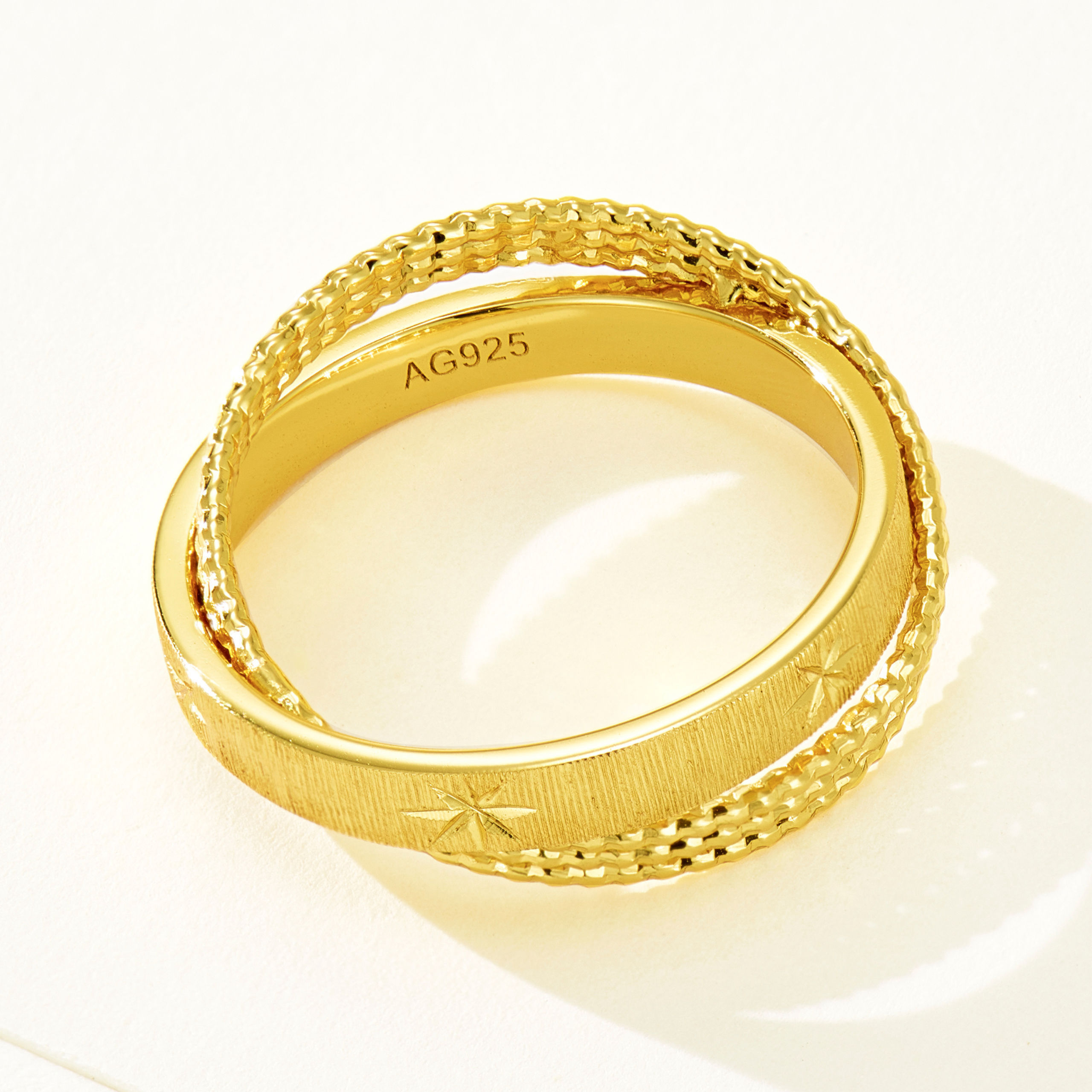 Floating Light Gold Brushed Layered Ring | Silver Ring - 图片 2