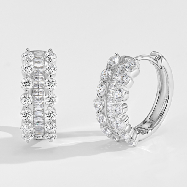 T-shaped Diamond Earrings| Silver Earrings