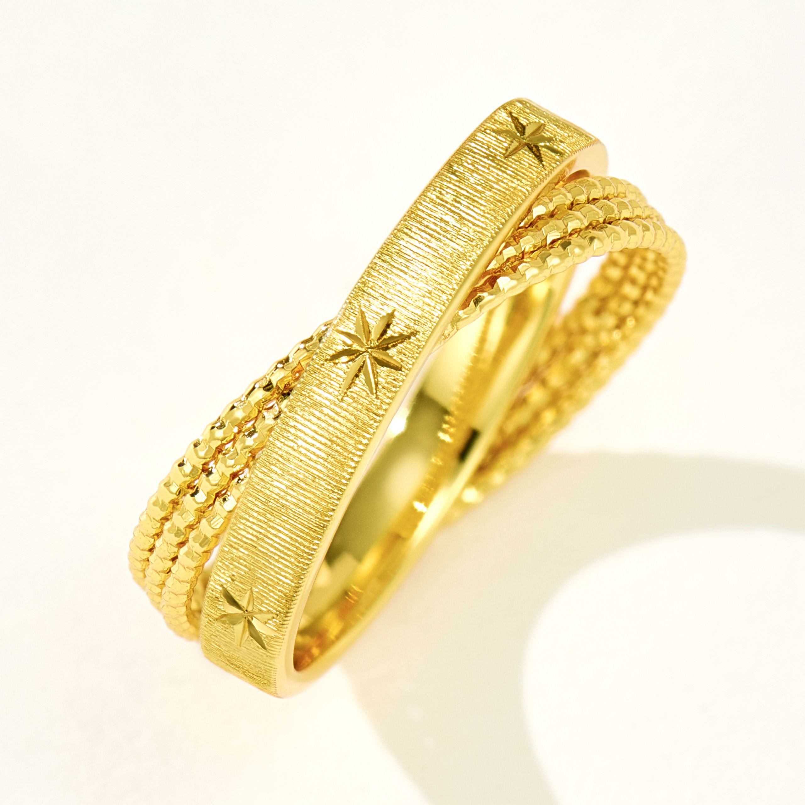 Floating Light Gold Brushed Layered Ring | Silver Ring