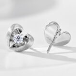 back side close up of Sterling Silver Brushed Gold-Plated Heart Stud Earrings