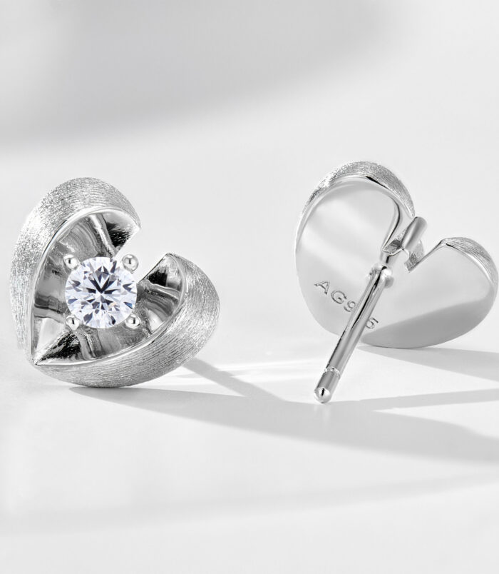 Sterling Silver Brushed Gold-Plated Heart Stud Earrings back side details back side close up of Sterling Silver Brushed Gold-Plated Heart Stud Earrings