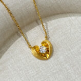 gold plated 925 Sterling Silver Brushed Heart Necklace displayed in jewelry box
