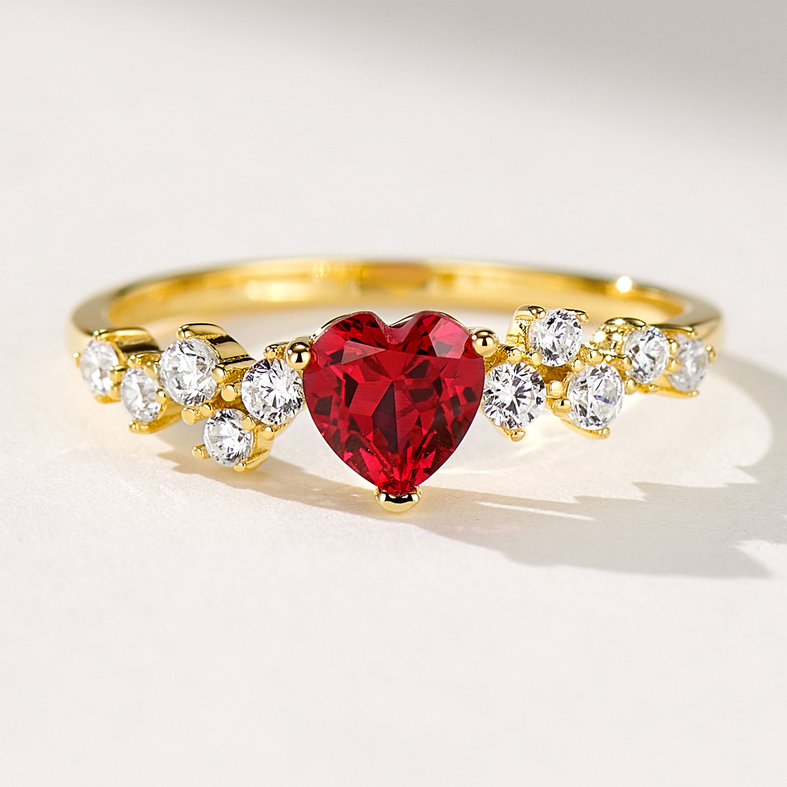 Sparkling Heart-Shaped Ruby Ring|Silver Ring - 图片 2