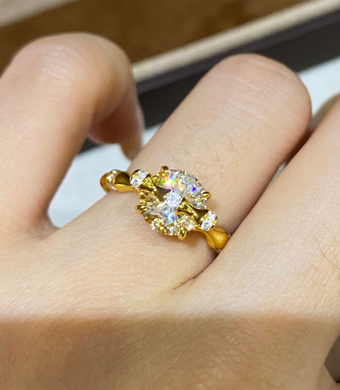 18K Gold-Plated Sterling Silver Ring with Round Zircon Stone wearing effect 18K Gold-Plated Sterling Silver Ring with Round Zircon Stone worn on a model's finger