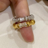hand held details of two-tone Sterling Silver zirconia Bamboo Ring