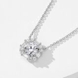 side view close-up of Sterling silver sugar cube zircon necklace