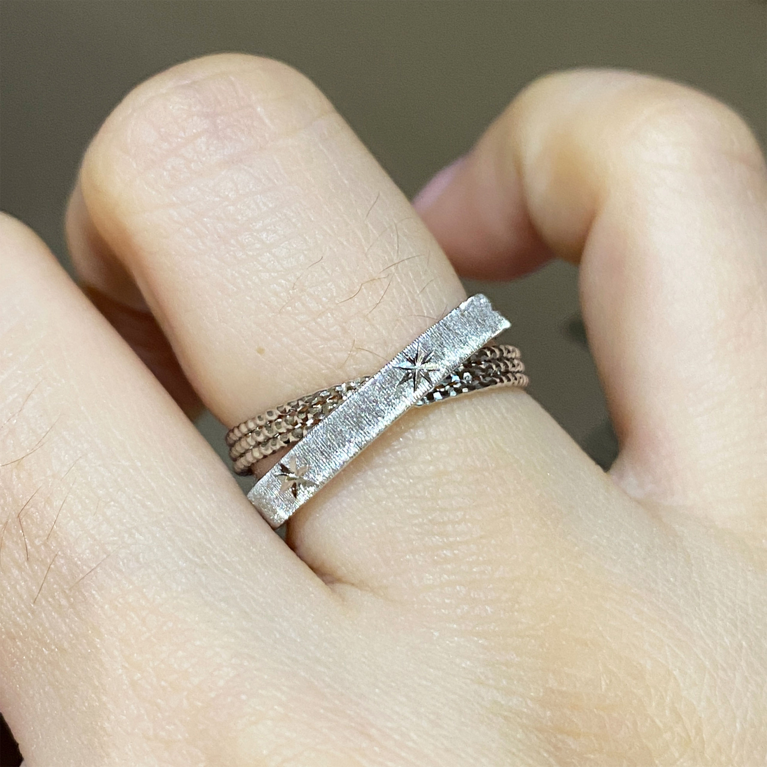 Floating Light Gold Brushed Layered Ring | Silver Ring - 图片 8