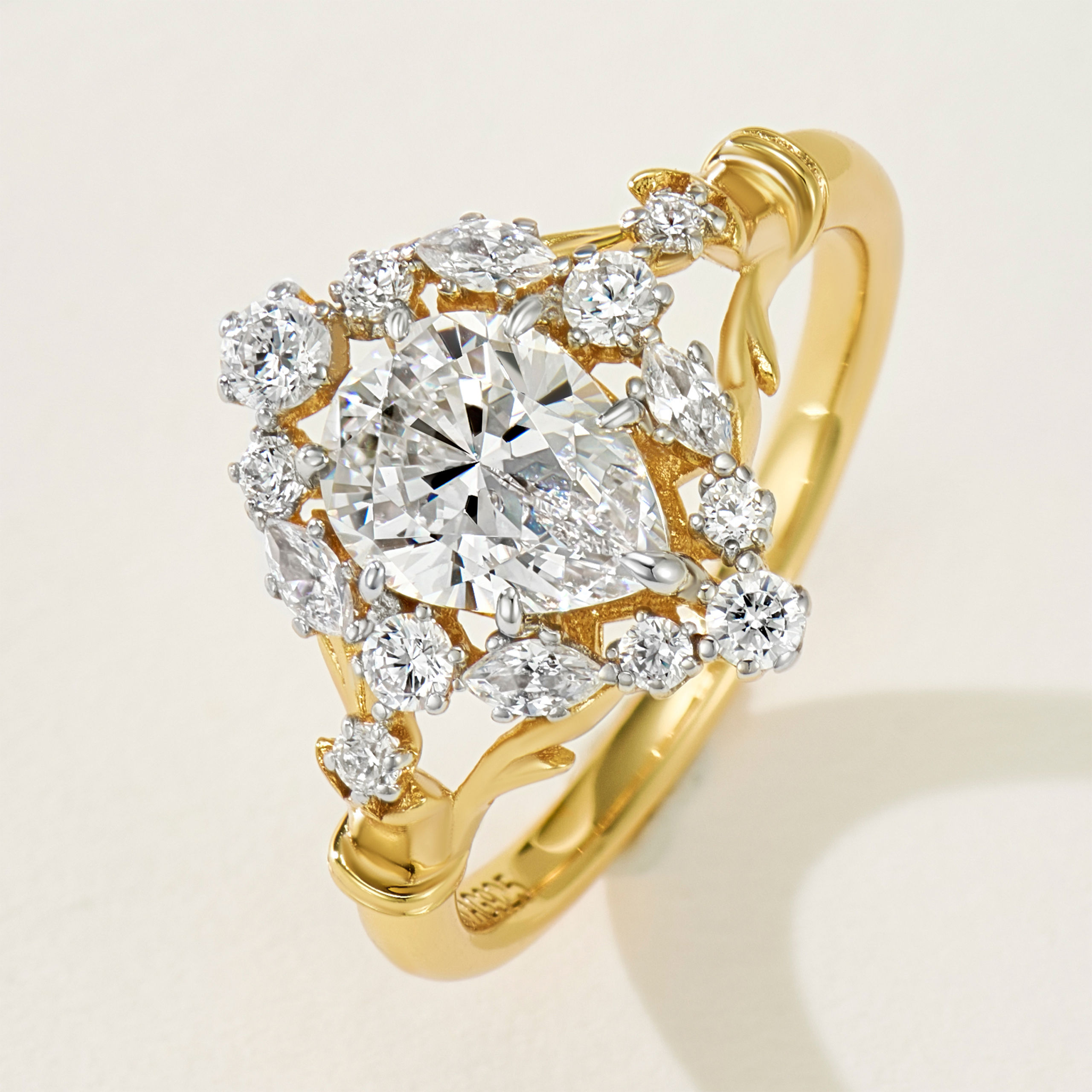 Cluster of Water Drop Diamond Ring | Silver Ring