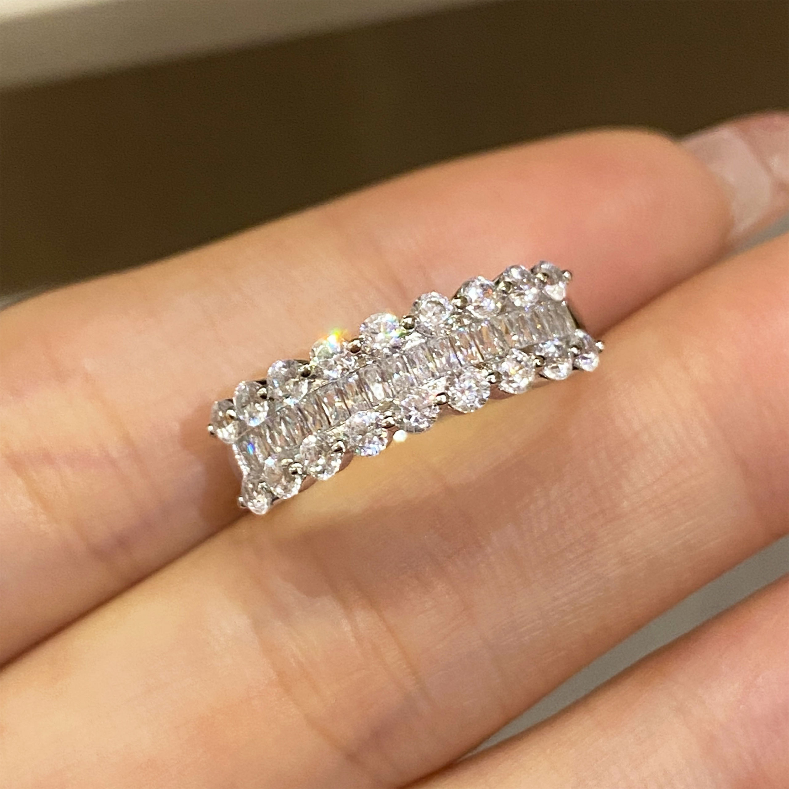 T-shaped Half-circle Diamond Ring | Silver Ring - 图片 6