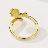 back side view close-up of Symbolic Lily of the Valley Sterling Silver Ring with Zircon drop