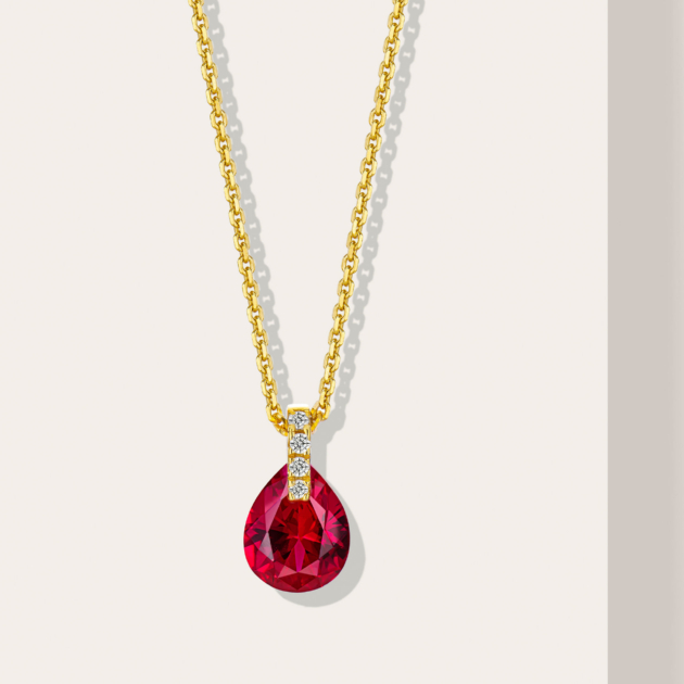 Minimalist Red Corundum Teardrop Necklace | Silver Necklace