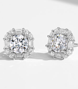 side view close-up of trendy sterling silver Sugar-shape stud earrings