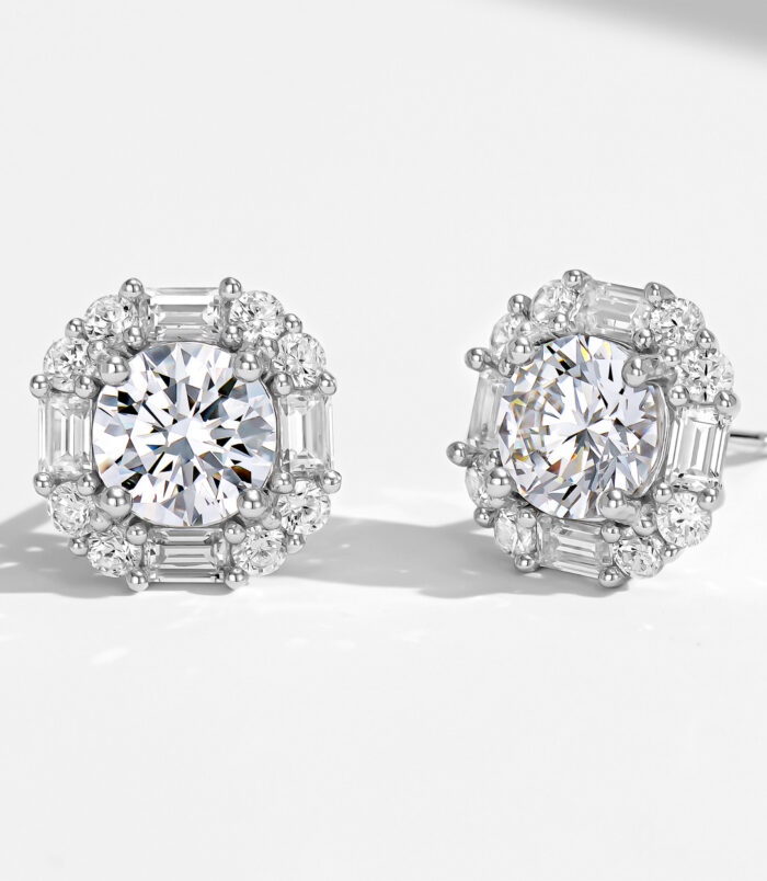 side view close-up of trendy sterling silver Sugar-shape stud earrings