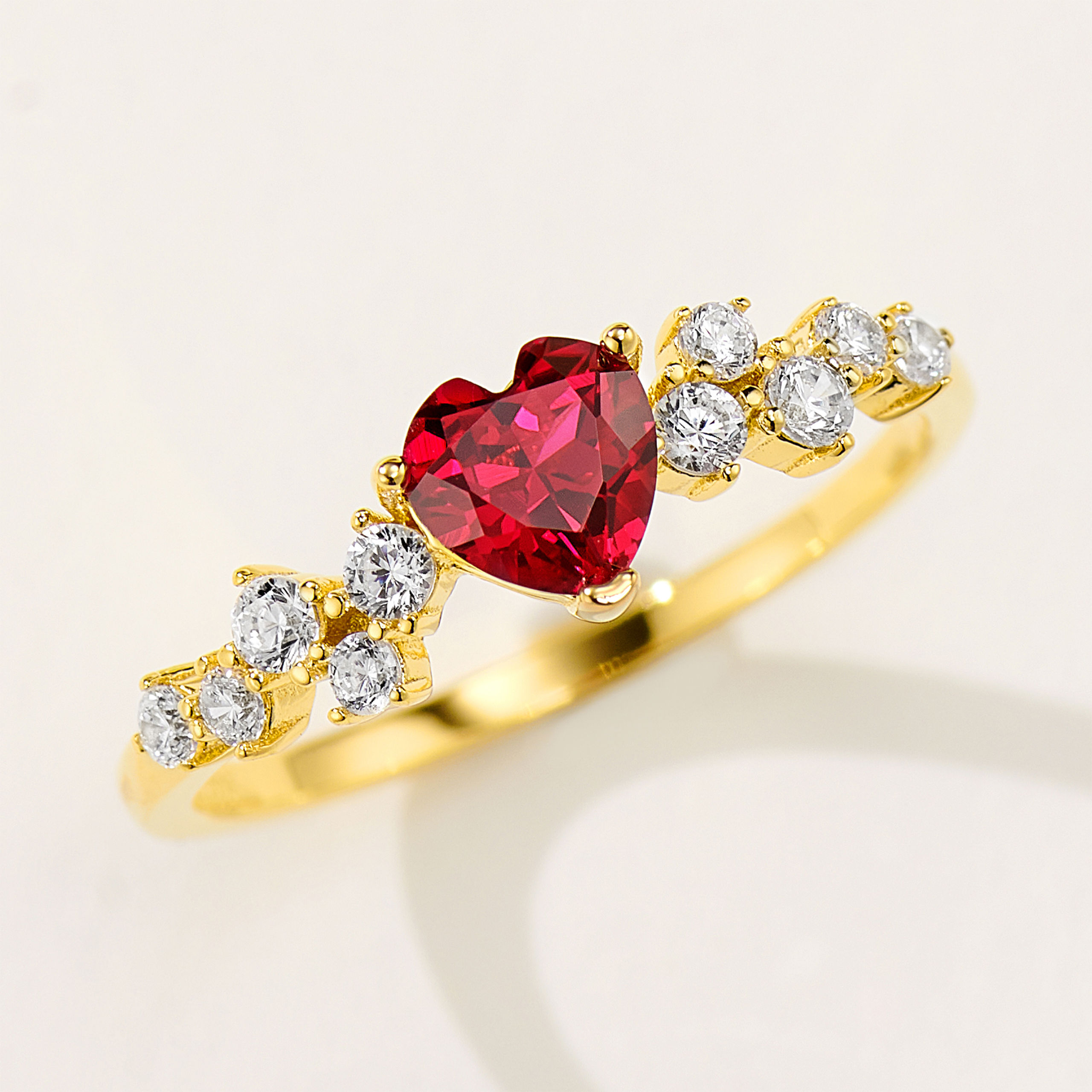 Sparkling Heart-Shaped Ruby Ring|Silver Ring - 图片 3