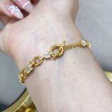 925 silver multi-cut diamond bracelet worn on wrist, highlighting the toggle clasp details