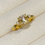 18K Gold-Plated Sterling Silver Ring with Round Zircon Stone display in a jewelry box