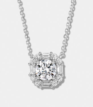 front view close-up of Sterling silver sugar cube zircon necklace