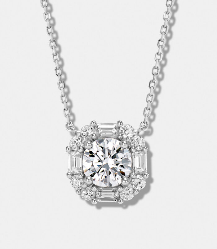 Sterling silver sugar cube zircon necklace front view front view close-up of Sterling silver sugar cube zircon necklace