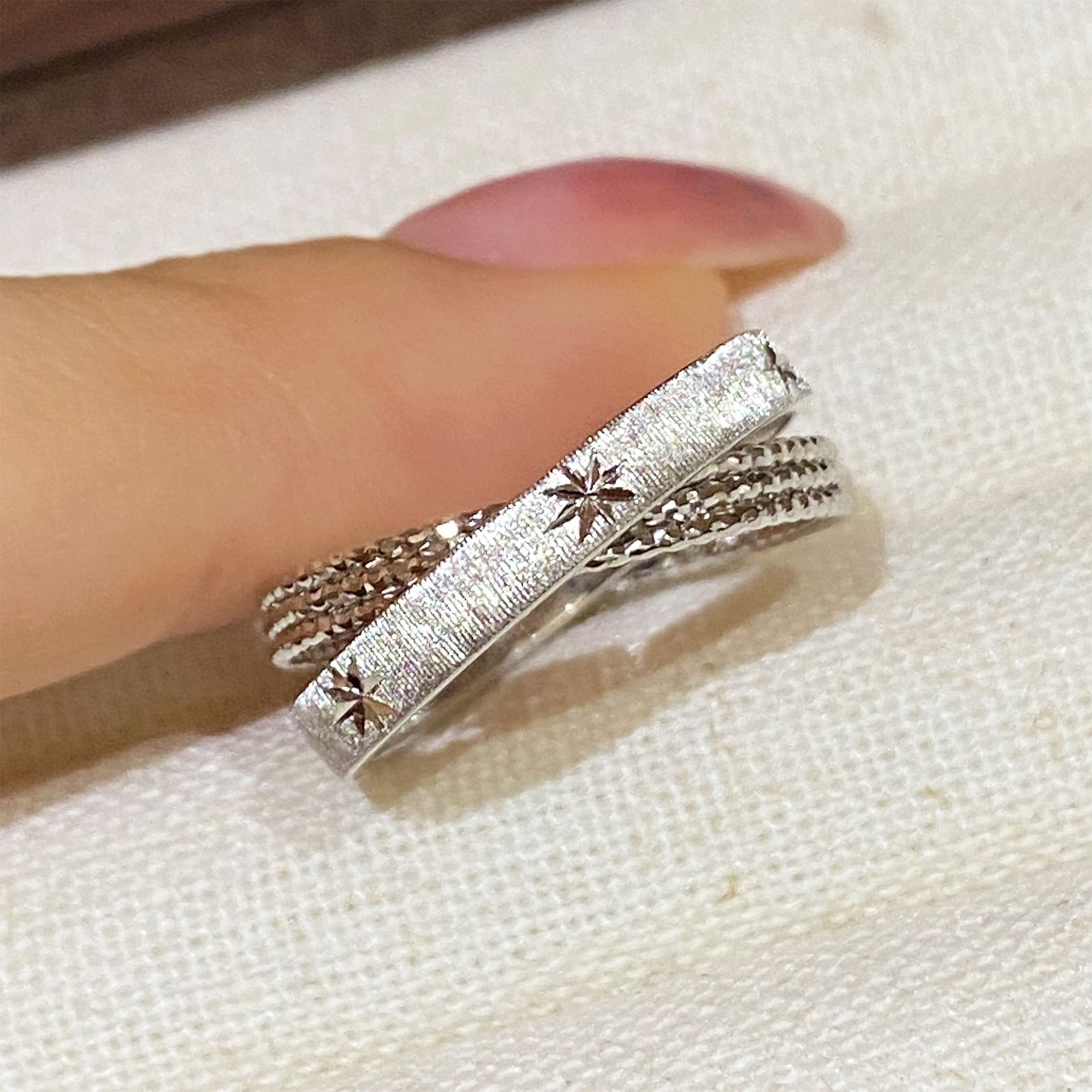 Floating Light Gold Brushed Layered Ring | Silver Ring - 图片 7