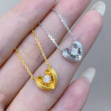 925 Sterling Silver Brushed Heart Necklace color comparison: yellow gold vs. white gold
