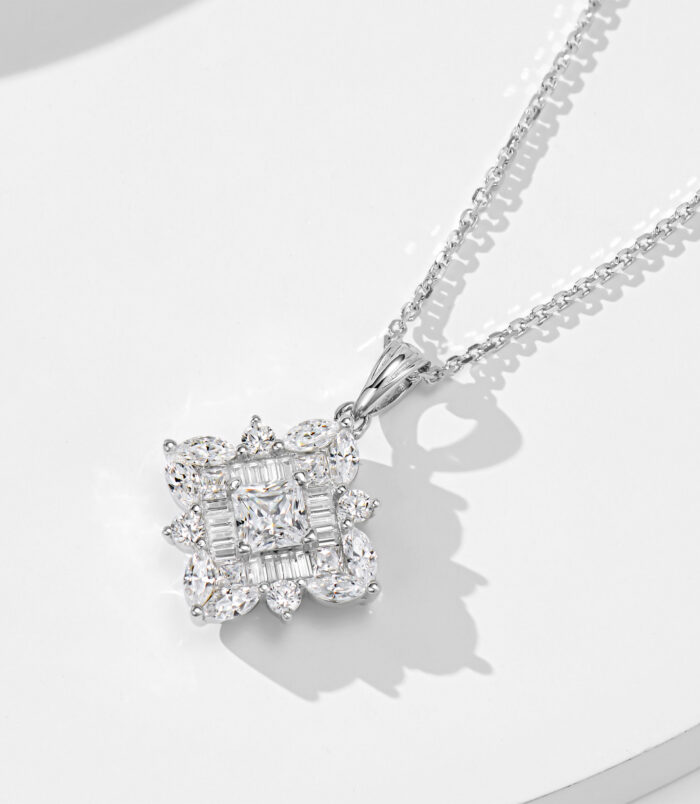 side view close-up of Dazzling Sterling Silver Snowflake Pendant Necklace