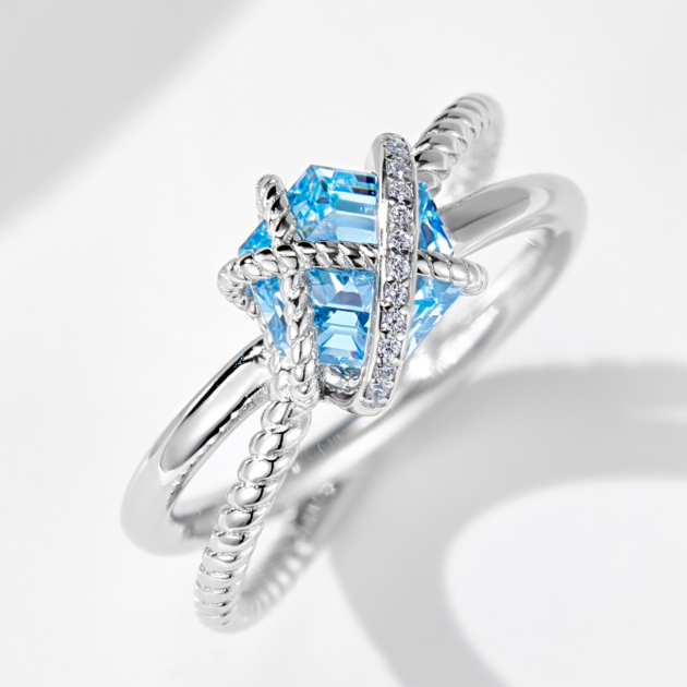 Binding Hexagonal Diamond Ring | Silver Ring