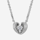 front view close-up of Rhodium plated 925 Sterling Silver Brushed Heart Necklace