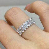 T-Cut half-hoop diamond 925 silver ring on finger