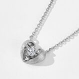 side view close-up of Rhodium plated 925 Sterling Silver Brushed Heart Necklace