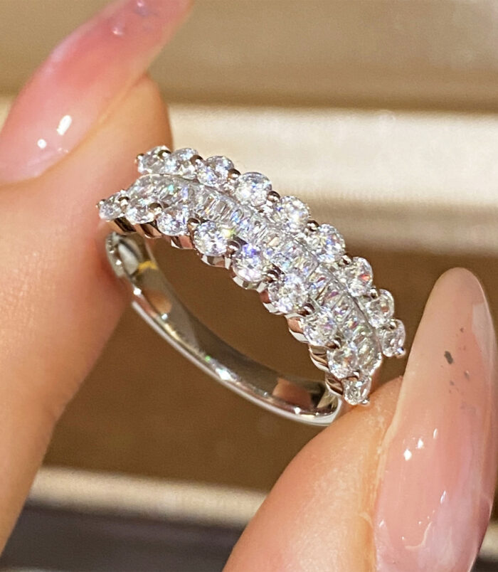 Handheld T-Cut half-hoop diamond 925 silver ring