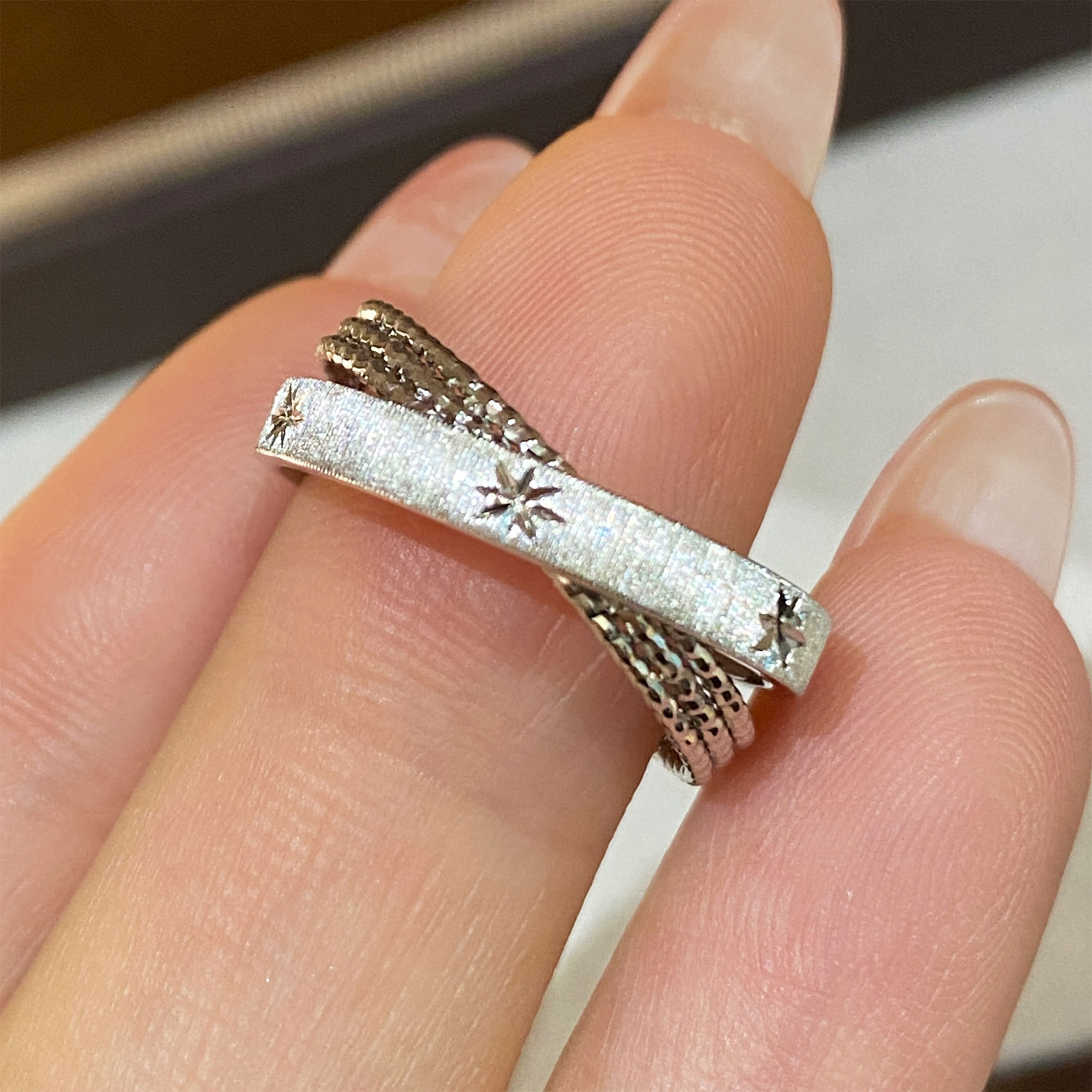 Floating Light Gold Brushed Layered Ring | Silver Ring - 图片 5