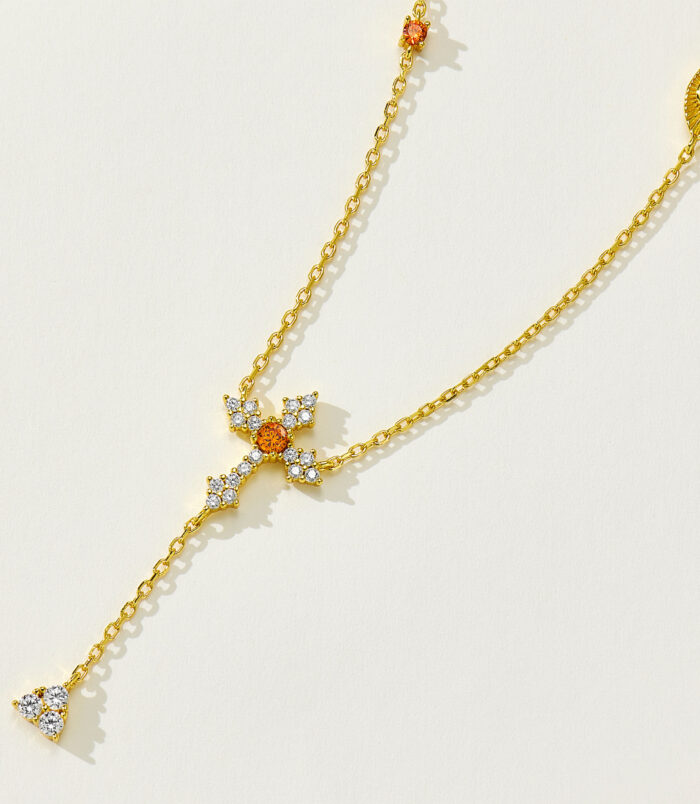 side view close-up of Gold-Plated Sterling Silver Cross Y-Necklace
