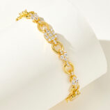 side view of 18k gold plated 925 silver bracelet with multi-cut diamond accent, highlighting its unique design