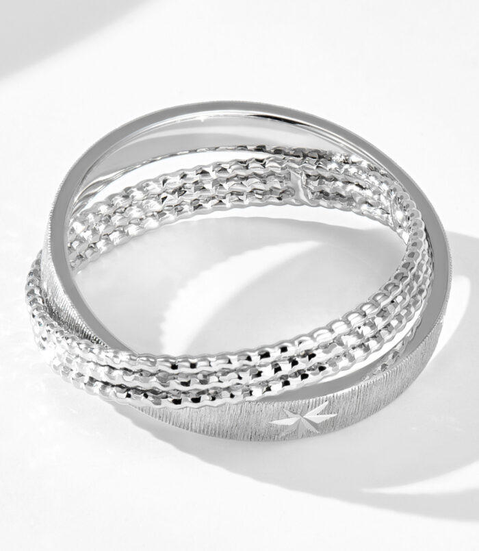 Rhodium plated Sterling Silver Star Engraved Textured Bands inner side details inner side details of Rhodium plated Sterling Silver Star Engraved Textured Bands
